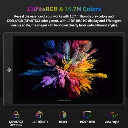 GAOMON PD156Pro Drawing Tablet with Screen, Dial+10Keys, Full-Laminated