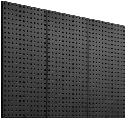 VEVOR Metal Pegboard Panels, 24" x 12" Pegboard, 3 Panels, Heavy Duty Steel Peg Board Wall Organizer, for Living Room Garage Tool Storage Workbench Office Organization Craft Room Kitchen Home, Black