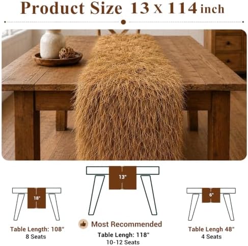 XLX TURF Fake Thatch Hay Table Runner 144 Inch for Western Fall Party Decor