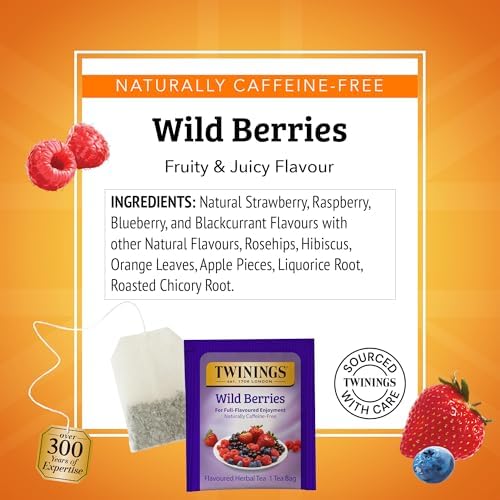 Twinings Wild Berries Herbal Tea Individually Wrapped Bags, 20 Count (Pack of 2), Full-Flavoured, Naturally Caffeine-Free, Enjoy Hot or Iced, 20 Teabags