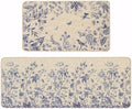 Baccessor Blue Floral Kitchen Mats Set of 2,Summer Kitchen Rugs for Floor Monochrome Sketch Non Slip Low-Profile Seasonal Summer Home Decor 17x29 and 17x47 Inch