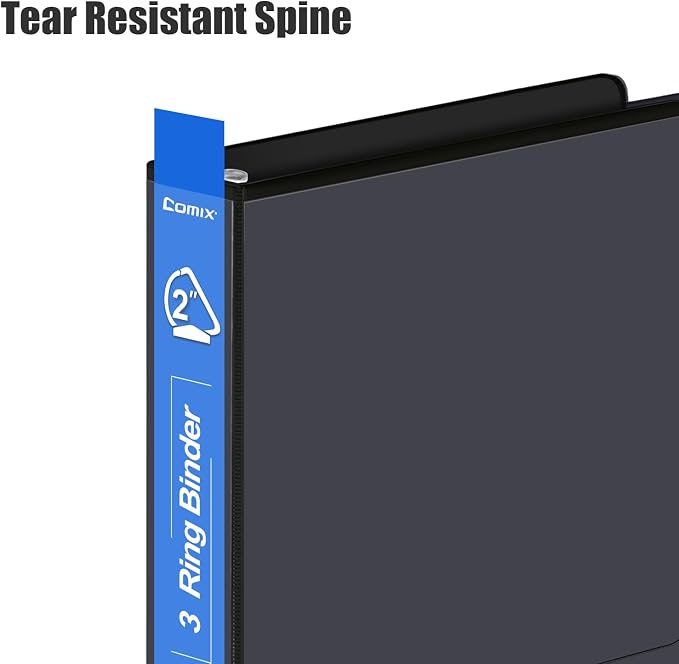 COMIX Heavy Duty Slant-D Ring View Binder, 2 inch 3 Ring Binders, Hold 500 Sheets of 8.5" x 11" Paper, 8 Pack (Black)
