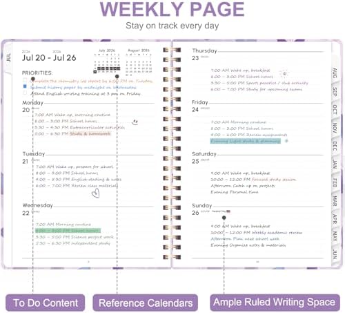 Planner 2026-2027, Weekly and Monthly Academic Year Calendar Planner, July 2026 - June 2027, Daily Agenda Book for Office School Supplies, A5(6.3'' x 8.5'')