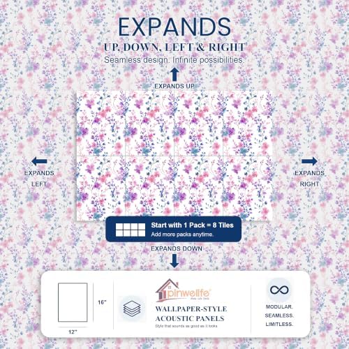PINWELIFE® Acoustic Art Tiles – 8-Pack 12"x16" Sound Absorbing Panels, Seamless Wallpaper-Style Decorative Acoustic Wall Art, Echo Reduction for Home Studio/Office, Nano Tape Included