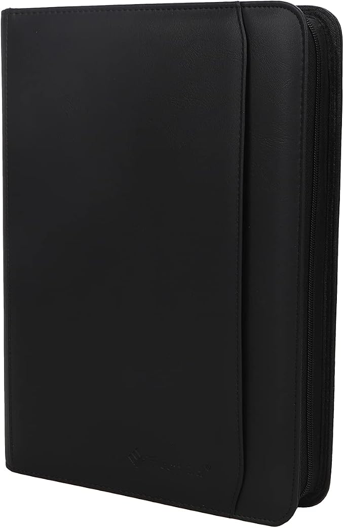 Business Portfolio with Zipper 3 Ring Binder Organizer - PU Leather Folder Padfolio Document Organizer with Solar Calculator,Writing Pad