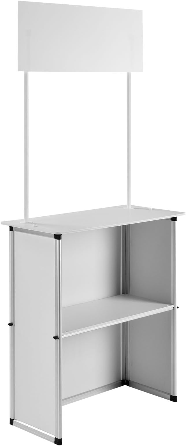 VEVOR Promotion Counter Table, Portable Tradeshow Podium Table, 30.91" x 14.96" x 71.46", Display Exhibition Counter Stand Booth Fair with Wall, Pop Up Podium with Storage Rack/Carrying Bag