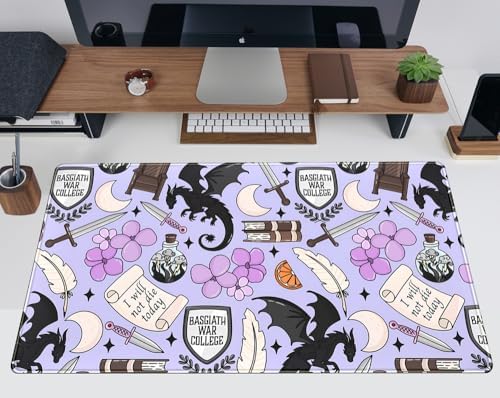 Cute Desk Pad Kawaii Black Loong Mouse Pad Purple Magic Desk Keyboard Pad, Large Gaming Mouse Pad for Desk Decor Computer Desk Home Office Decor for Girl with Stitched Eges Protector Mat 31.5x15.7 in