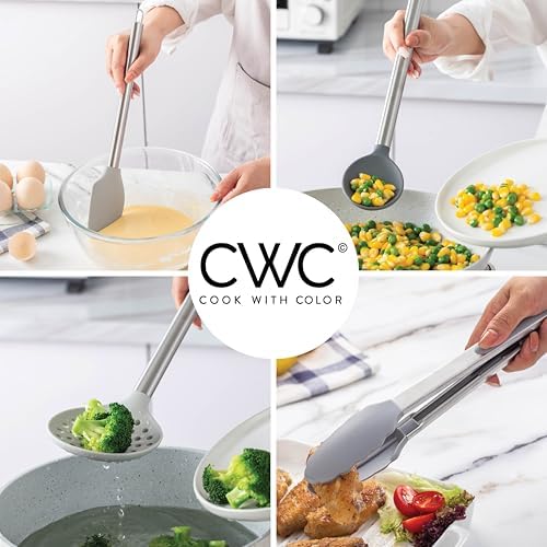 COOK WITH COLOR Silicone Cooking Utensils, Kitchen Utensil Set, Easy to Clean Silicone Kitchen Utensils, Cooking Utensils for Nonstick Cookware, Kitchen Gadgets Set, 38 Piece, Gray