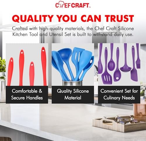 Chef Craft Premium Silicone Kitchen Tool and Utensil Set, 7 Piece, Assorted