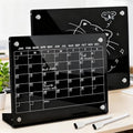 2PCS Black Acrylic Calendar Dry Erase Board with Stand for Desk, 16x12 Large Desktop Monthly Whiteboard Magnetic Fridge Memo Board, Daily Planner Chalkboard Easel for Office, School