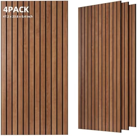 TO-TH Acoustic Wall Panels Wood-Look Sound Dampening Panel 4 Pack, Cherry