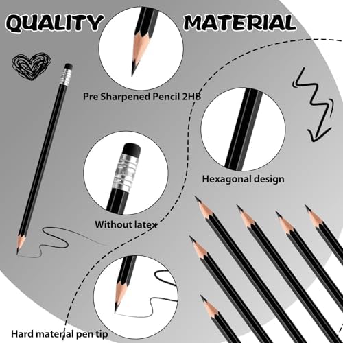 12 PCS Black Pencils with Eraser, Pre-Sharpened HB Pencils for Writing & Drawing, School Supplies for Kids Homework, Tests, Art Crafts & Teacher Grading (Black)