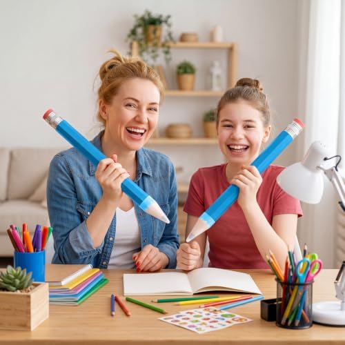 Tinlade 6 Pcs Wooden Jumbo Pencils for Prop, Funny Huge Blue Giant Pencil 14 Inch for Home and School Supplies, Kids, Preschoolers