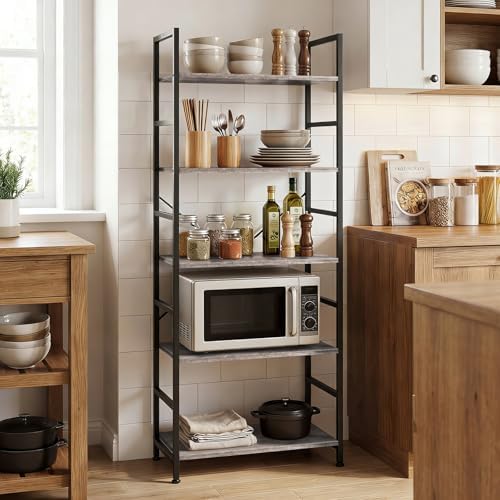 5 Tier Bookshelf, Free Standing Bookcase with Open Storage Shelves