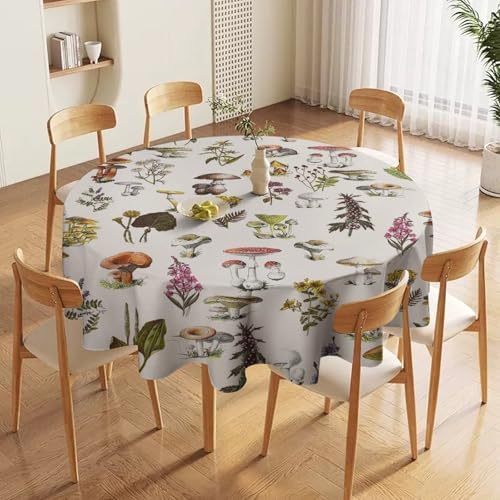 Vintage Botanical Tablecloth, Rustic Plants Herbs Mushroom Nature Wildflower Table Cloth for Outdoor Patio Party Picnic Wedding Indoor Kitchen Dinner Table Decor, 50x50in