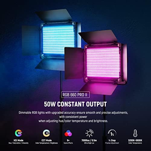 NEEWER Upgraded 660 PRO II RGB LED Video Light w App Control Tripod Stand