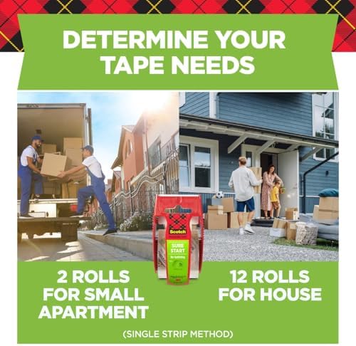 Scotch Sure Start Packing Tape, Clear, 1.88 in. x 25 yd., 6 Tape Rolls