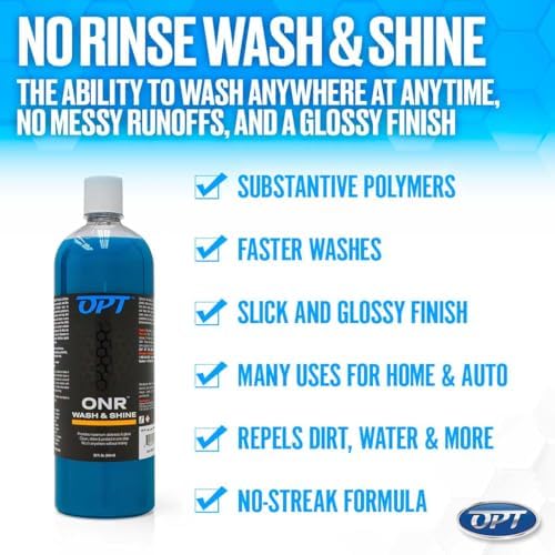 Optimum No Rinse Wash and Shine Version 6 - ONR Rinseless Car Wash Soap for Auto Detailing, Use On Paint, Ceramic Coatings, Glass, Interior (32 Oz)