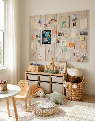 Aothia 12-Pack Felt Bulletin Board Tiles 48"x36", Modular Pin Board for Notes, Photos & Mood Boards, Cork Board Alternative for Smooth Walls, 0.35" Thick, 70 Adhesive Tabs & 40 Pins, Oatmeal