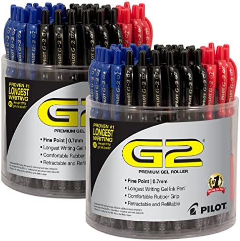 PILOT G2 Premium Gel Roller Pens, 1 mm, Pack of 144, Black, Blue, Red