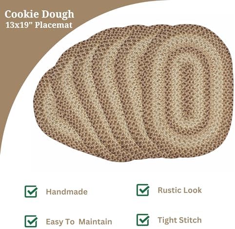 Homespice Cookie Dough Jute Braided Placemats, Oval 13x19 Set of 6