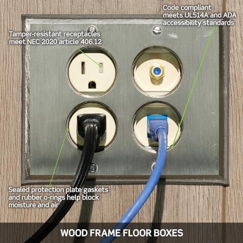 Leviton Floor Box Assembly, Brass with Brushed Nickel Finish Floor Plate, 25249-SBA