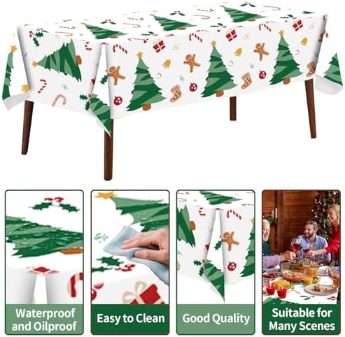 CXPSINC 54 Inch X 100 Feet Plastic Table Cover Roll Disposable Tablecloth with Slide Cutter for All Type/Shape Tables | Party, Banquet, Birthdays, Weddings(Christmas Tree, 100 Feet)