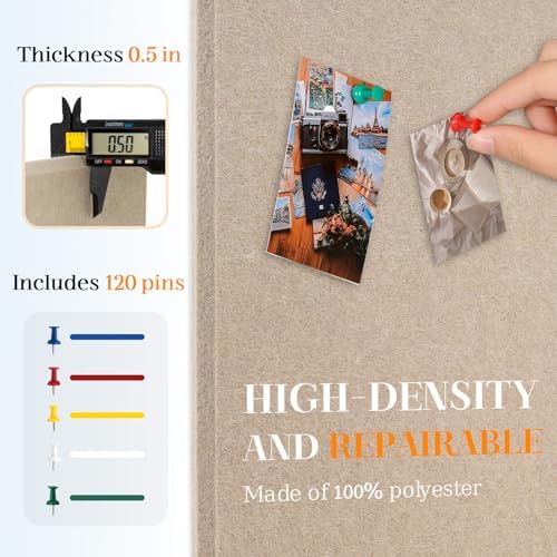 DOLLAR BOSS Felt Cork Board Tiles 48" x 36" Bulletin Board, 12 Pcs Latte