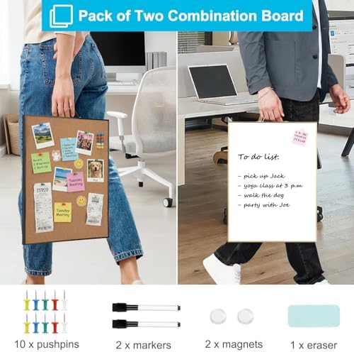 Small Whiteboard Cork-Board Combo for Wall, 2-Board Set, 24"x16" Total