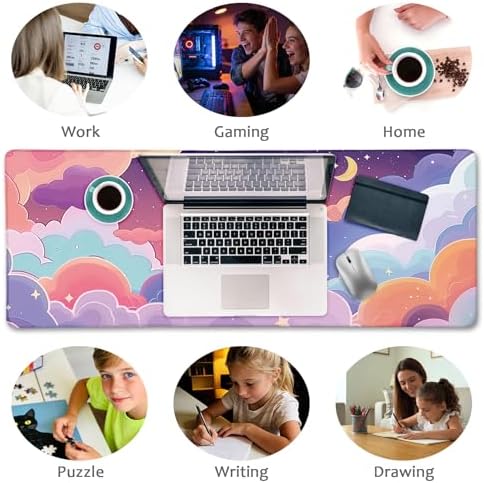 LIMKRIAN Purple Cloud Mouse Pad Kawaii Large Desk Mat, 31.5x11.8 in