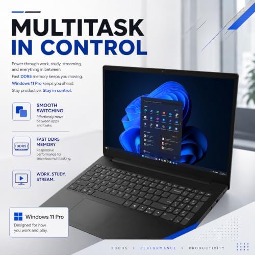 Lenovo 2026 V15 Slim Laptop | 15.6" Anti-Glare FHD Display | Intel Powerful Quad-Core Processor | 8GB DDR5 RAM | 512GB SSD | Wi-Fi 6 | RJ45 Ethernet | Long Battery Life | Win 11 Pro | MS 365 Web