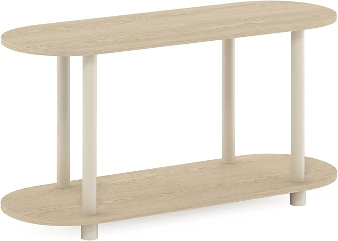 Furinno Turn-N-Tube No Tools Modern Oval Side Table, Bauhaus Oak/Beige | Rounded Edges, Wide Book Shelf, Open Frame Storage Shelves, for Organization, Living Room, Home Office,