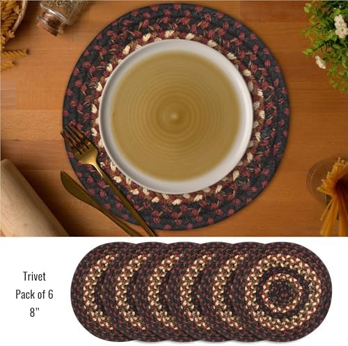 Homespice Prescott Braided Trivets Ideal as Pot Holders, Round 8" Set of 6