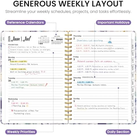 Planner 2026-2027, Monthly & Weekly Jul 2026-Jun 2027 Calendar Planner