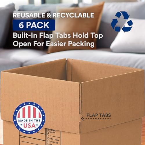 BOX USA Heavy Duty Moving Boxes 18"L x 18"W x 24"H (6-Pack) Large - Corrugated Cardboard Box for Shipping, Mailing, Packing, Packaging and Storage