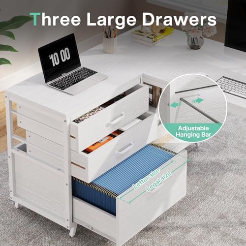 Tribesigns L-Shaped Computer Desk with 3 Drawers, Reversible Corner Home Office Desk with Shelves, 53-Inch Industrial PC Desk Study Writing Table Workstation for Small Space, White