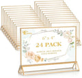 EHWINE 24 Pack Acrylic Sign Holder 4 x 6 Horizontal, Double-Sided Stand up Table Top Sign Holders, Gold Acrylic Picture Frame Menu Flyer Paper Holder Display Stand for Office Business Store Wedding Party
