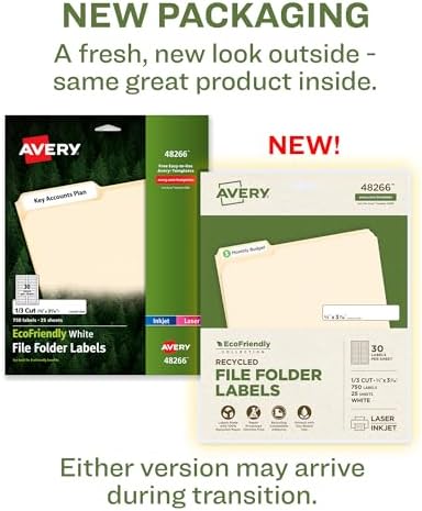 Avery EcoFriendly Recycled File Folder Labels, 2/3" x 3-7/16", White, Permanent Label Adhesive, 750 Printable Labels (48266)