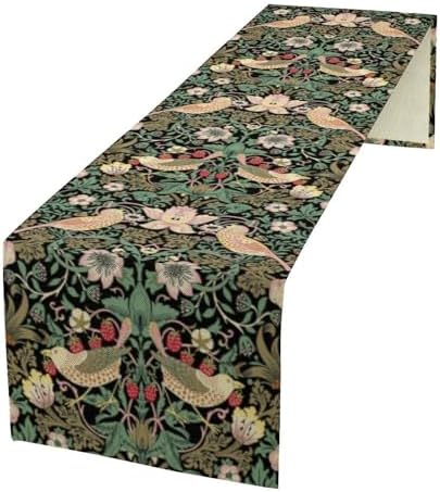 William Morris Floral Table Runner, Vintage Flowers Green Botanical Printed Table Runner for Home Kitchen Dining Table Decoration,13x70 Inch