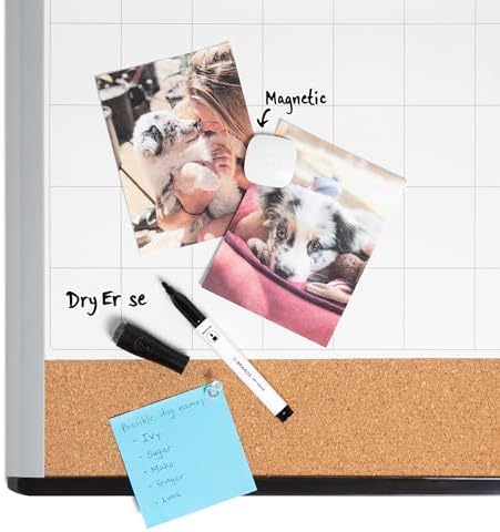 U Brands Magnetic Dry Erase 3-in-1 Calendar White Board, 16" x 20", Black and Gray Frame