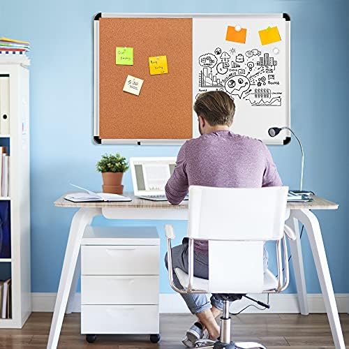 Amazon Basics Magnetic Dry Erase Whiteboard & Cork Board Combo, Wall Mounted for Home, Office and Classroom, Aluminum Frame, 36" x 24", White/Yellow