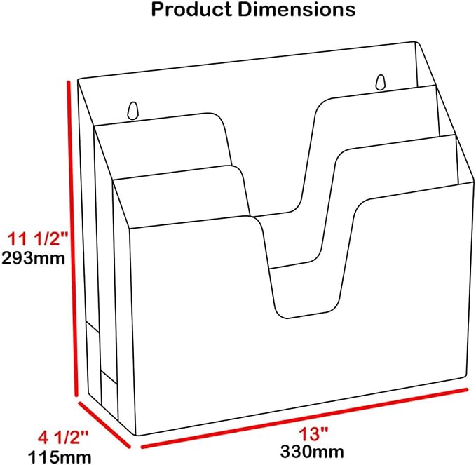 Acrimet Horizontal Triple File Folder Organizer Sorter, Letter Size, Clear | Includes 9 Manila Folders, Open Top, 3 Staggered Compartments, Wall-Mount or Desktop, Plastic, Organizes Papers