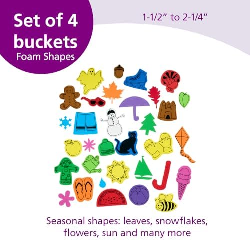 Colorations Seasonal Foam Shapes, Multicolor Set of 4 Buckets | Kids' Arts & Crafts Material
