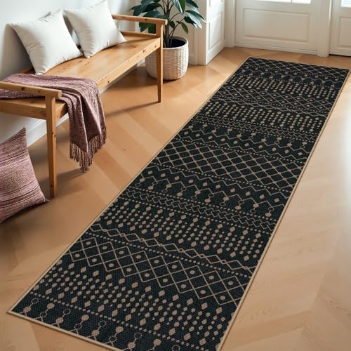 Lahome Moroccan Easy Jute Washable Runner Rug, 2x8 Black Kitchen Runner