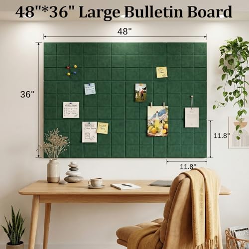Large Felt Bulletin Board for Walls: 12-Pack Black Cork Board Alternative 11.8x11.8 Inch Peel and Stick Pin Board Wall Decor for Home Organization, Office Memo Board, Self-Adhesive Wall Tiles