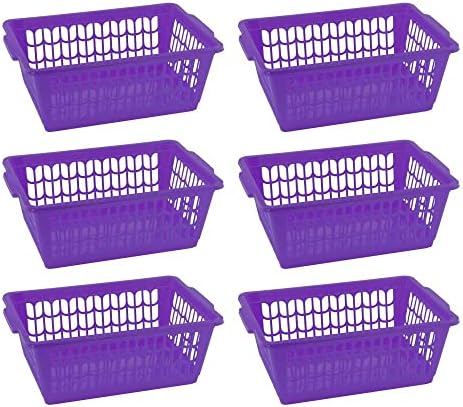 YBM HOME Plastic Perforated Storage Basket Bin Office Drawer, Shelf Desktop Countertop Tray Organizer 32-1188 (6, Purple)