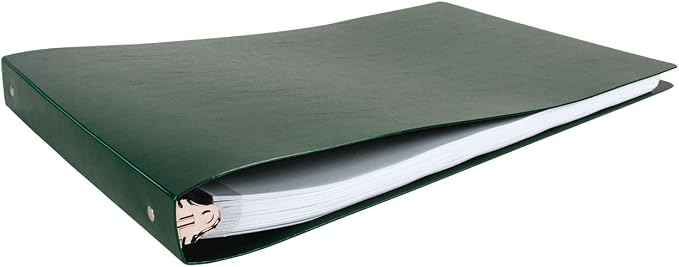 11x17 Landscape Binder, Green Poly 3-Ring Document Organizer with Reinforced 1-inch Round Rings. Portfolio Art Binder for Artwork Storage, Tabloid Documents, Presentation, Tattoo Display Book