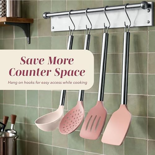 COOK WITH COLOR Silicone Cooking Utensils, Kitchen Utensil Set, Easy to Clean Silicone Kitchen Utensils, Cooking Utensils for Nonstick Cookware, Kitchen Gadgets Set, 10 Pieces, Rose