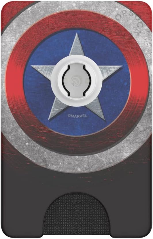 PopSockets Adhesive Phone Wallet with Grip- Captain America | PopWallet, Holds 3-5 Cards, Swappable Top, Kickstand, Marvel, Captain America, Flag, American, USA