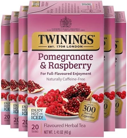 Twinings Pomegranate & Raspberry Herbal Tea Bags, 20 CT Box (6 Pack)